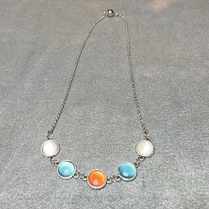 22256 18” white, blue, peach necklace 12mm beads